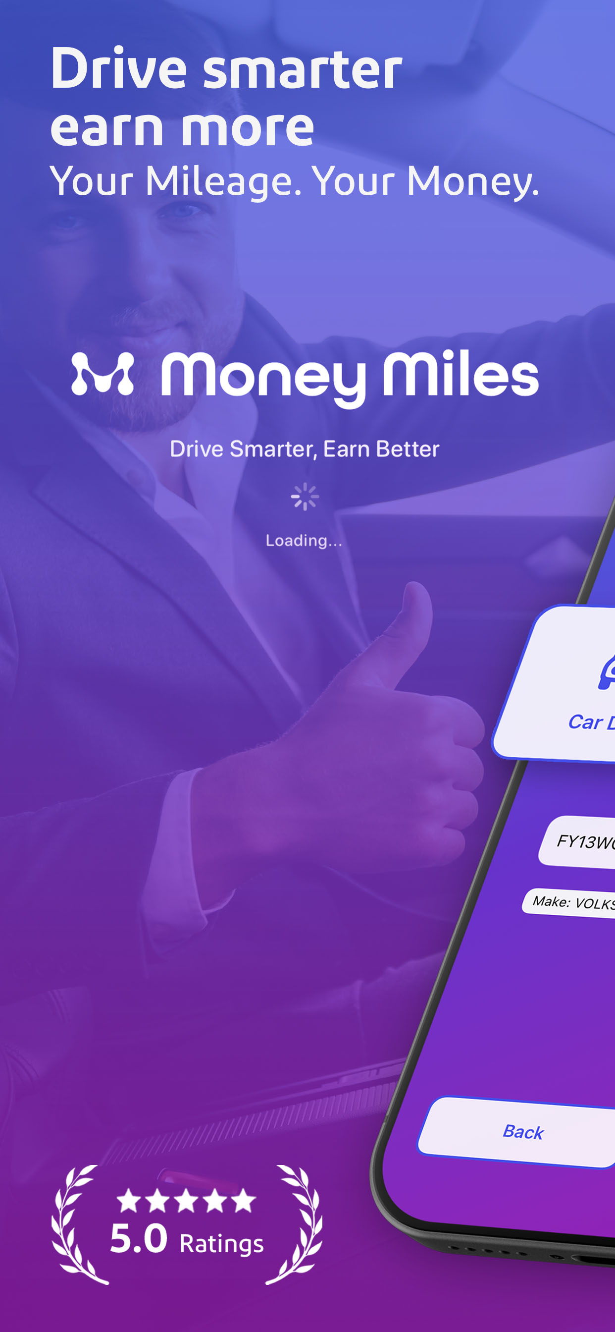 MoneyMiles dashboard showing real-time earnings tracking, mileage logging, and expense management for UK gig economy drivers